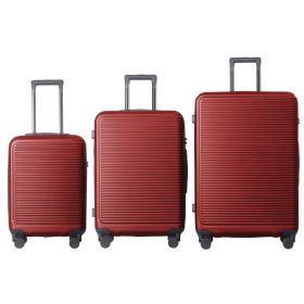 Luggage Sets ABS Hardshell 3pcs Luggage, Lightweight Durable Suitcase sets Spinner Wheels Suitcase with TSA Lock 20''24''28'' Available(WINE RED)