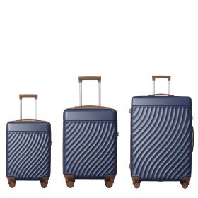 Luggage Sets ABS Hardshell 3pcs Luggage, Lightweight Durable Suitcase sets Spinner Wheels Suitcase with TSA Lock 20''24''28'' Available(Navy Blue