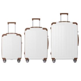 Brown 3-Piece Premium ABS Luggage Set-20", 24", and 28" Suitcases with Multi-Position Handle, Silent Spinner Wheels, and TSA-Approved Lock-Durabl