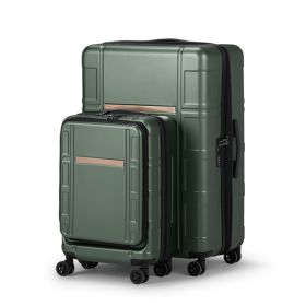 Luggage Expandable Suitcase 2 Piece Set Carry On ABS+PC Spinner Trolley with pocket Compartment Weekend Bag , Dark Green Color