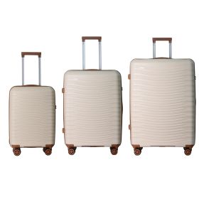 3-Piece Luggage Sets (20", 24", 28"), Suitcase with Wheels, Hardside Suitcase With Four Spinner Wheels and Scratch-Resistant Surface, Beige