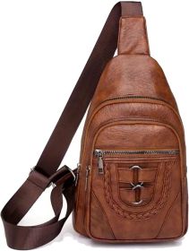 Men's And Women's Retro Leather Crossbody Bag Chest Bag (Color: Brown)