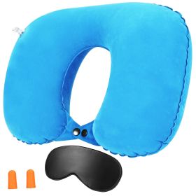 Travel Pillow Inflatable U Shape Neck Pillow Neck Support Head Rest Office Nap Car Airplane Cushion (Color: SBlue)