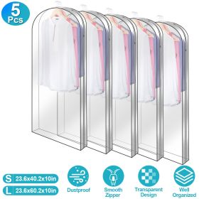5 Pack 60In Garment Bag for Hanging Clothes Dustproof Waterproof Hanging Clothes Storage Bag Clear Transparent Suits Cover (size: large)