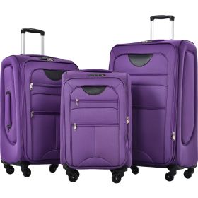 Softside Luggage Expandable 3 Piece Set Suitcase Upright Spinner Softshell Lightweight Luggage Travel Set (Color: as Pic)