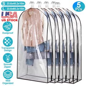 5 Pack Garment Bag for Hanging Clothes Dustproof Waterproof Hanging Clothes Storage Bag Clear Transparent Suits Cover for Sweater Jacket Coat Dre (size: S)