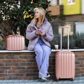 2 Piece Luggage Set, 20" Carry-On Expandble Luggage Hardside Lightweight Suitcase, 14" Mini Cosmetic Cases (Color: as picture)