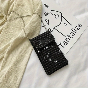 Women's Crossbody Bag Glitter Rhinestone Evening Bag Purse Sequin Wedding Handbag Cell Phone Purse Wallet (Color: Black)