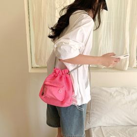 Small Mesh Drawstring Bucket Bag Fashion Cute Messenger Shoulder Bags For Women (Color: Pink)